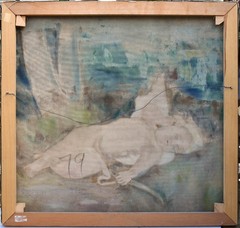 1913 Large Original Oil Painting – Sleeping Cupid – after Leon Perrault – 40×38