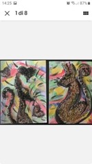 SIAMESE CAT . 2 Aceo Original PAINTING COLORED Bipolar Brut Abstract Kitten