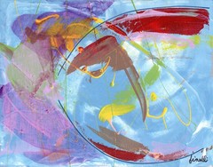 Hand Painted 11×14 Abstract Acrylic Red Teal Canvas FINELLI ORIGINAL Decor G#23S