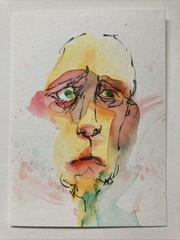 ACEO Original Watercolor Painting Abstract Man ATC Artist Trading Card Sketch
