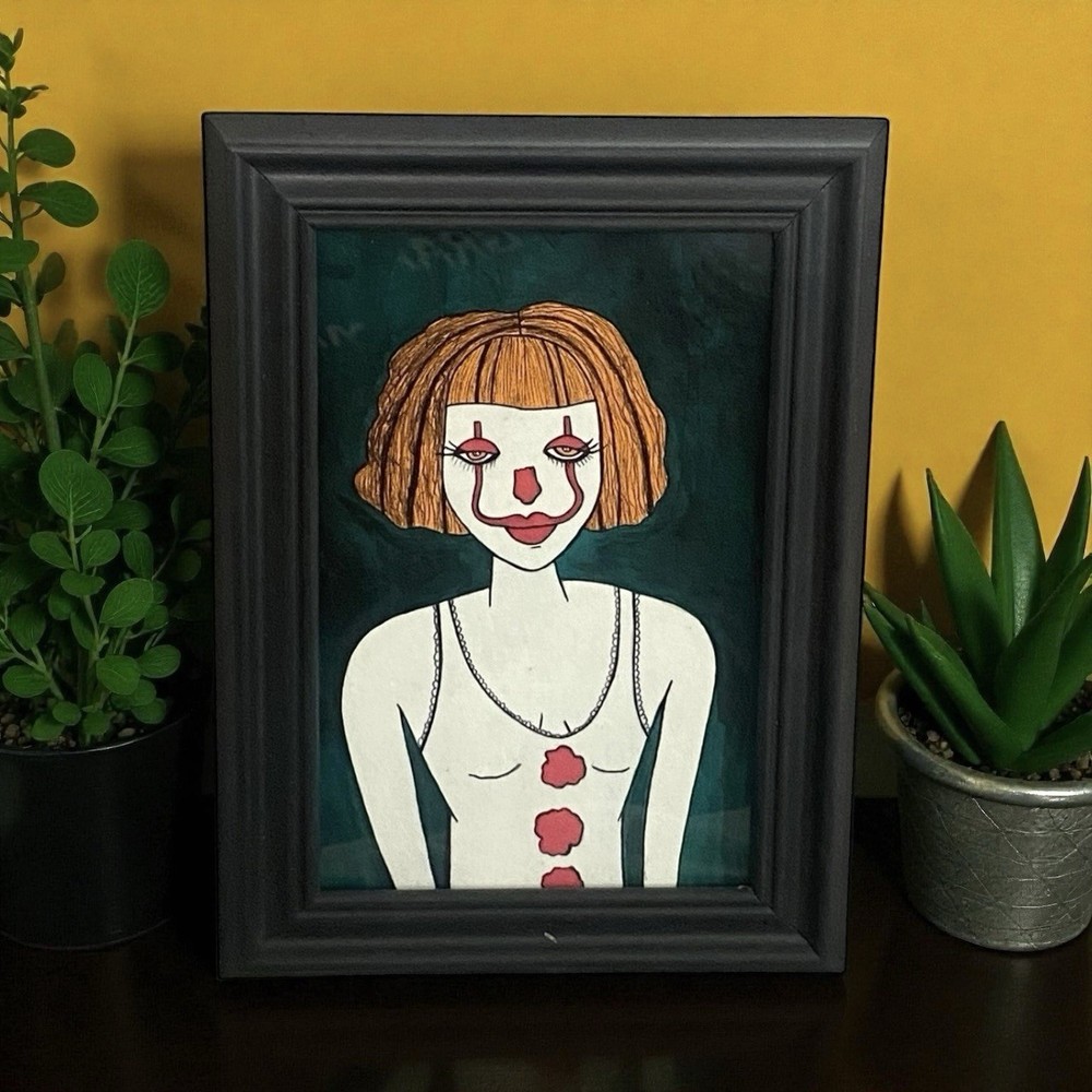 Original Painting Pennywise Clown Girl #5 Halloween Horror Ooak Framed Art