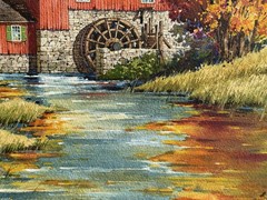 Minnesota Artist Lloyd Harting Signed Watercolor. Grist Mill In Autumn. 1944