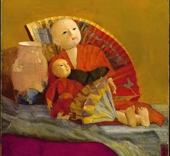Oil painting paul peel – japanese dolls and fan beautiful still life on canvas