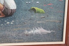 Vintage Children Playing On The Beach Oil Painting On Canvas Signed Illegible