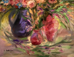 Original Framed Oil Painting 28”x22 Floral Still Life Artist Signed
