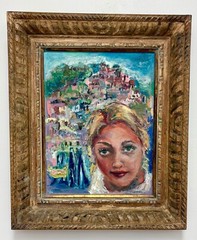 „Wish You Were Here!“, Original Oil Painting, Wood Frame, by Van Ness