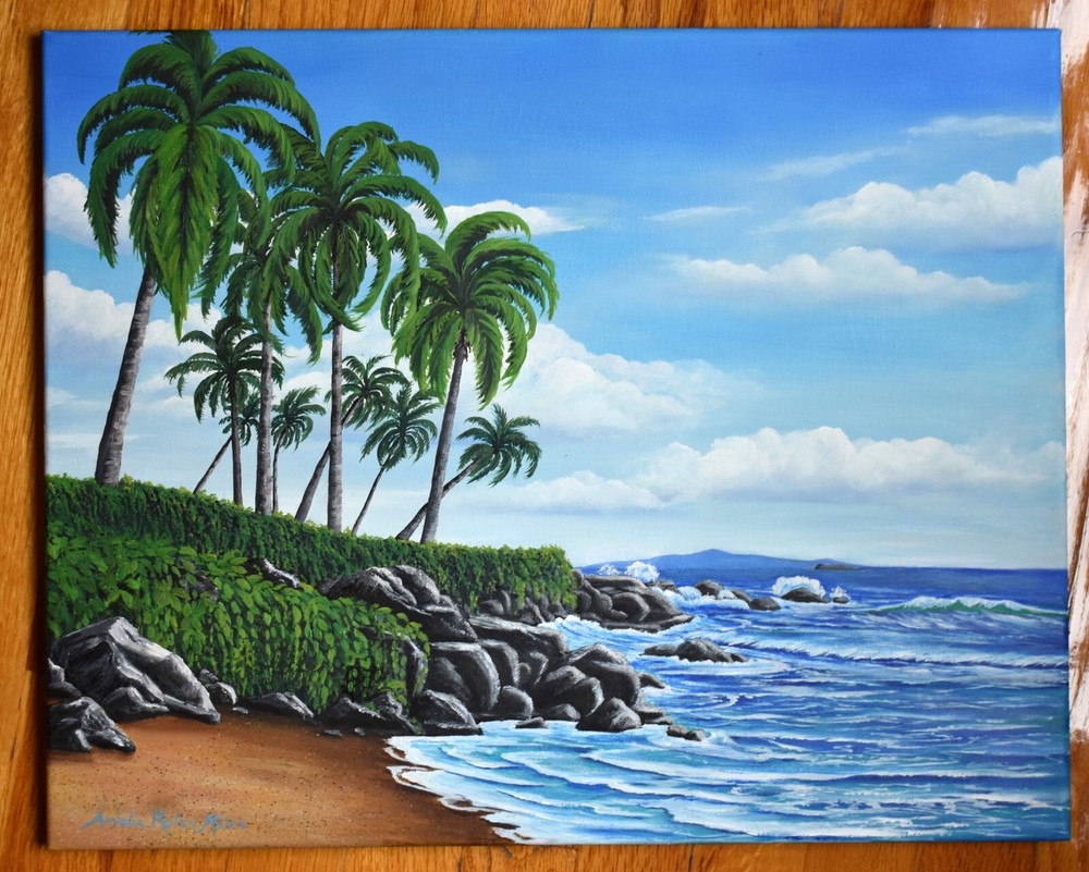 Hawaii Island Oil Painting Original Maui Coast Artist Signed Sold One of a Kind