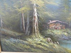 Vintage Marian Cobbett Albuquerque New Mexico 44 x 32 Painting Cabin Mountains