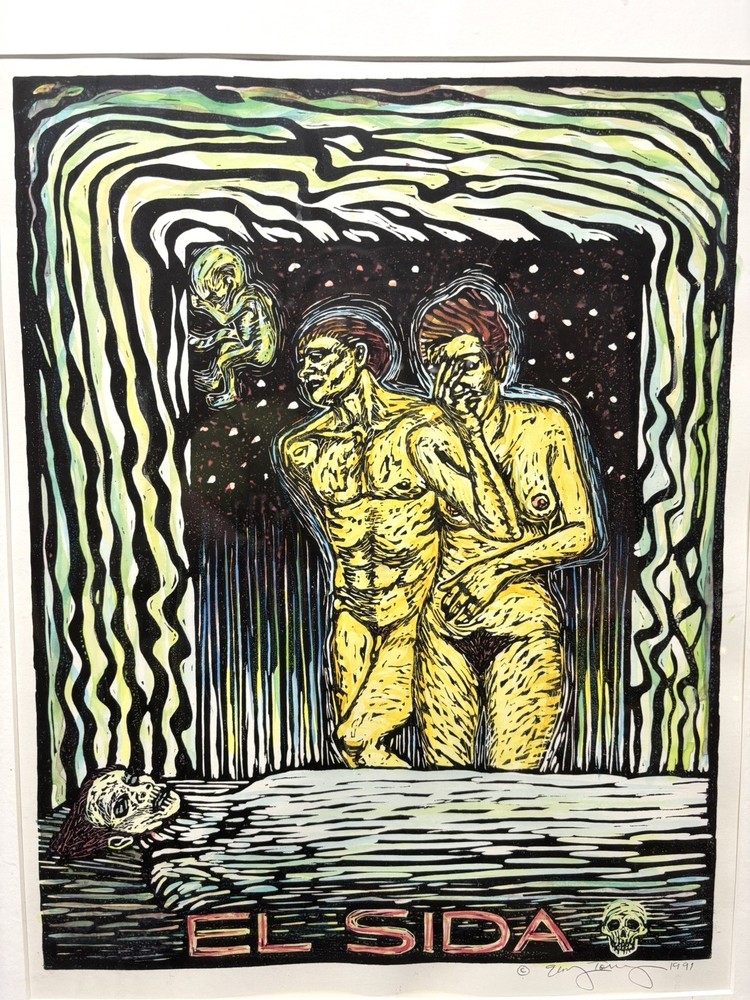 VTG „EL SIDA“ AIDS Man Woman Relative and Child Water Color Print 1991 Signed