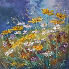 Golden Wildflower Meadow Original Oil Painting Floral Landscape Nature Wall Arts