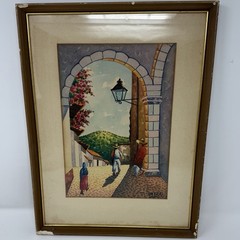Vtg Mid Century Gouache Watercolor Signed By Uriza (Mexican) Village