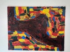 original abstract painting. Colors: Red, blue, green, yellow, black, orange.