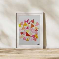 Minimalist Geometric Triangles Abstract Watercolor Art on 8×10 Paper