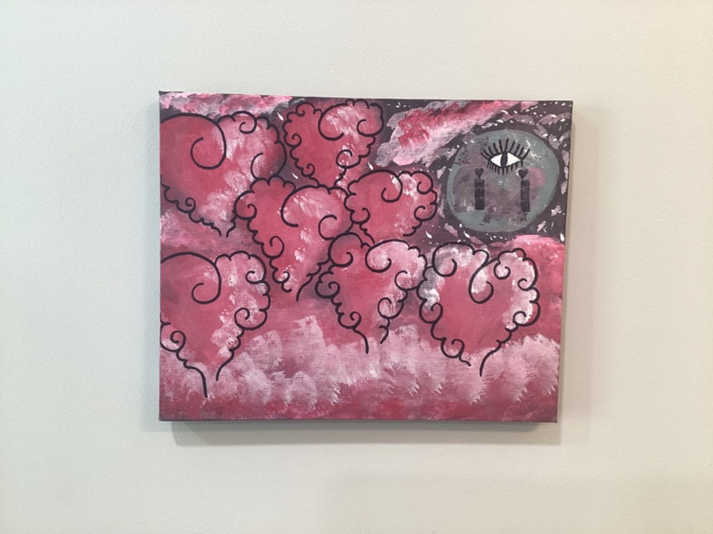 The moon is in love original abstract acrylic moon painting on canvas 8 x 10 in.