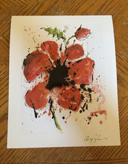 Dominic Pangborn Abstract Poppy Seriolithograph 2015 Signed 9 1/4 x 7 Unframed