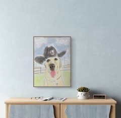 Original Contemporary Mixed Media Cowboy Dog Wall Art, Holly Hammond