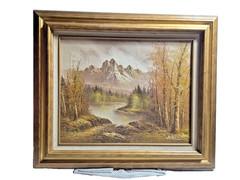 Elegant Vintage Large Oil Painting of Golds and Greens Landscape 27 X 24″