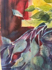 Original Painting, 12×16 Abstract Climbing Ivy OOAK Greens Yellows Reds Unframed