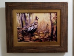 Ruffed Grouse Oil Painting On linen/Gold Frame – Art 8 3/8 X I I 5/8. 45/125