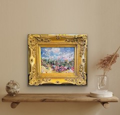 KADLIC Original Oil Painting Wildflowers Garden Impasto Gold Gilt 15″ Frame