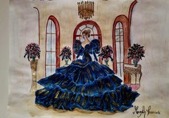 Painting.Water Color.Acrilic.Crayon.Fashion Ilustration.Retro.Vintage.14″ x 9″.