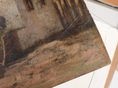 19thC. Illegibly Signed European Woman At Well W/ Chickens Landscape Painting