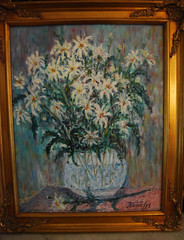 FRAMED SIGNED ORIGINAL OIL DAISIES DAISY FLOWERS A STILL LIFE ARTIST HECTO VIDAL
