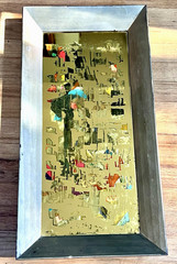 MCM Brutalist Reverse Glass Mirror Art Signed Mixed Media Wall Sculpture 25″