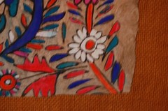 VTG 1960S MEXICAN AMATE BARK PAPER BURLAP FRAMED BIRD FLOWER FOLK ART PAINTING 3