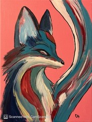 Stylized Teal Fox Original Acrylic Painting 11×14 Signed Canvas Art