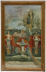 Adolf Schill (1848-1911) – Late 19th Century Watercolour, Peacock and Fountain