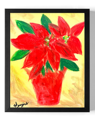 Guajardo Art: Red Poinsettias 14X11 Original Canvas Signed Whimsical Art