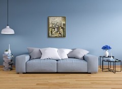 Hungryartist -Original Painting of Abstract Flower Pot on Canvas 20×24 Framed