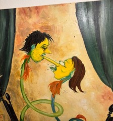 1960s Vtg OUTSIDER ART Man Woman SNAKE Weird Feet Hands Odd Org Painting Antique