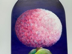 Sharon Davie Barrett Acrylic Painting of Tree on Wood Titled Pink Powder Puff