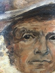 Vintage Painting Portriat Old Man Bear Hat Fisherman Signed Gillian Framed