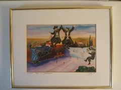 Signed Lavi G Simhat Torah in Jerusalem Israeli Folk Art Print Framed Judaica
