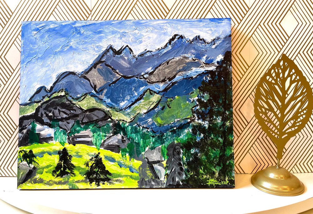 Landscape Painting Mountains Original Acrylic Art Textured Background Artwork