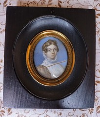 Antique Vintage Miniature Portrait Painting Pair – Husband and Wife
