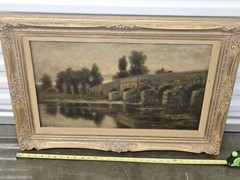 19thC Antique Signed Oil Painting On Canvas Beautiful Scenery. See All Photos