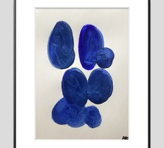PDQ Artist Original Painting Organic Shapes Blue Abstract Acrylic 15×11 Paper