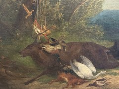 Desportes Oudry Old Oil on Canvas Dead Game Nature in Landscape 60×73