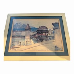 A.Marc ,Nicolas Markovitch Watercolor Lithograph SWISS SCENE