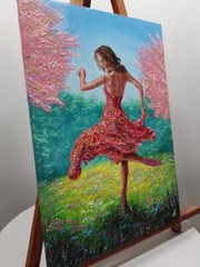 Spring Woman Dance Original Oil Painting Signed Ukrainian Artist Wall Art Decor