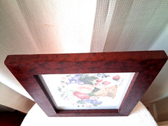 Vintage Framed Folk Art Theorem Painting Fruit Basket signed M Conway 11″ x 12″