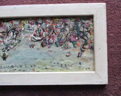 Pascal Cucaro Abstract „Birdcage“ Mixed Media Oil Painting w/ Resin Overlay