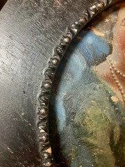Antique Wood Carved Circular Frame 14in*Old Lady Canvas Portrait Painting Inside