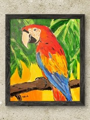 Original Parrot Painting Tropical Bird Acrylic Art Colorful Macaw Jungle Canvas