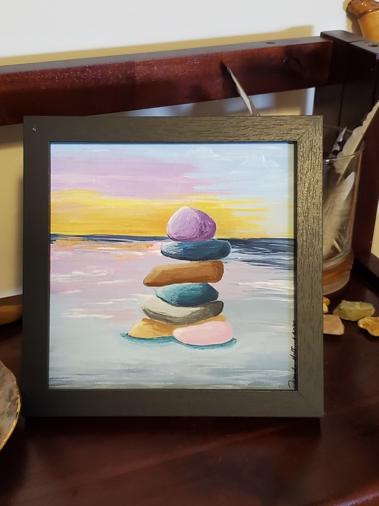 ORIGINAL ROCKS ARTWORK PAINTING ON CANVAS BOARD 6-3/4 X 6-3/4 ooak