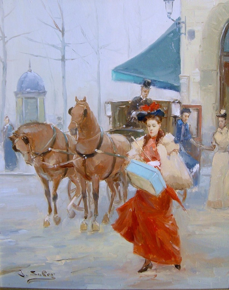 Juan Soler 1951 Spain / Street Scene in Paris around 1900 / Beautiful Painting, Signed